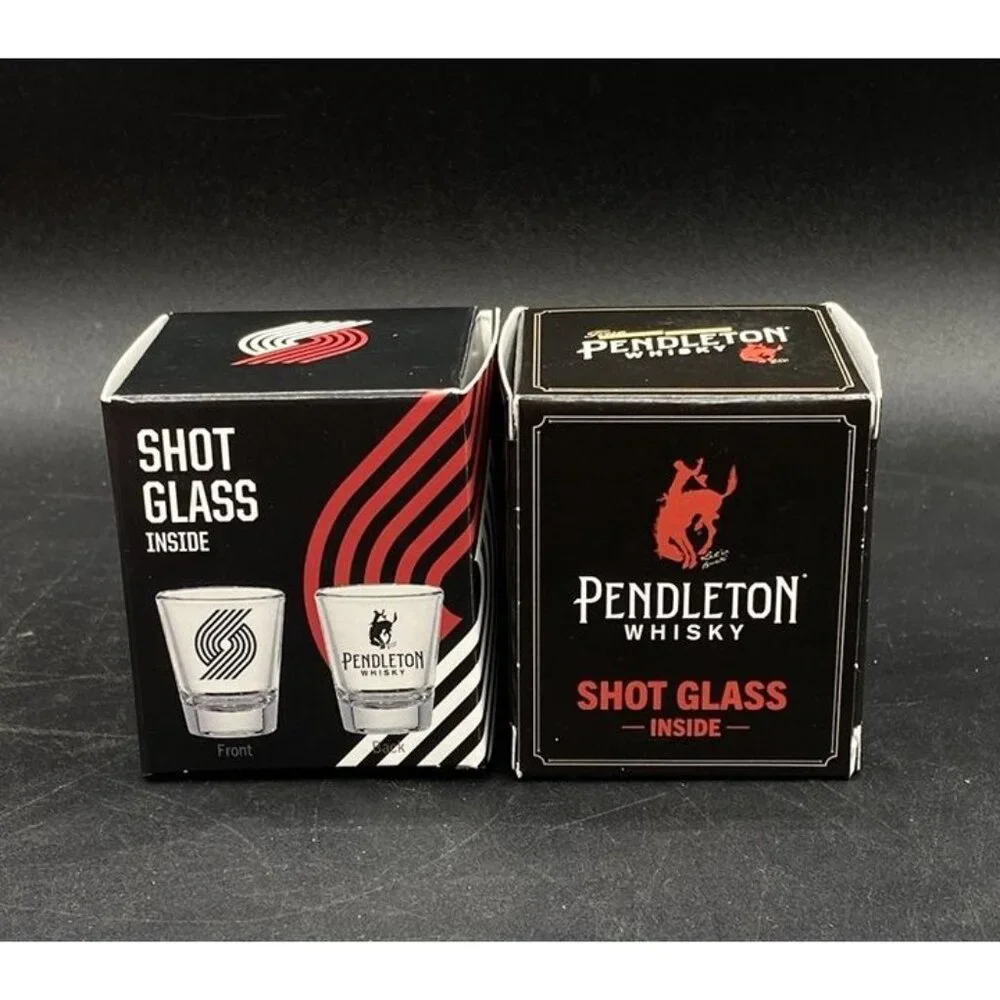 Pendleton Whisky Shot Glass Portland Trail Blazers New Boxed Bottle Topper LOT 2
